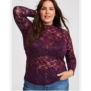 Torrid Sheer Stretch Lace Mock Neck Long Sleeve winter bloom Top size 5X